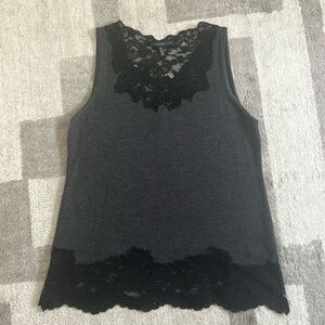 White House Black Market, gray and black lace sleeveless top, size medium